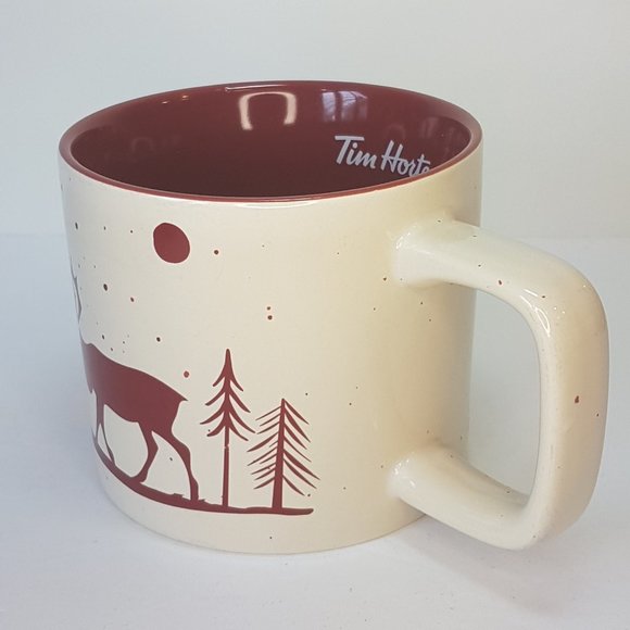 Tim Hortons 2019 Oversize Mug Teacup Elk Moose Deer Trees Winter Cream Red - Picture 3 of 12